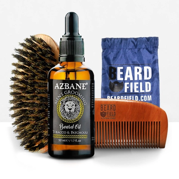 Beard Comb & brush with Beard Oil Sample | Men's Grooming Kit  Starter Vetiver and Cardamom 1