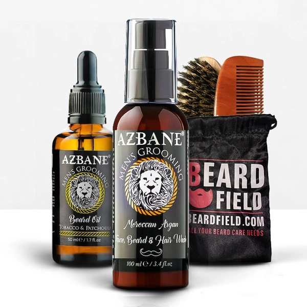 The Essential Beard Grooming Kit | Beard Brush + Beard Comb + Premium Beard Oil + Beard Wash Tobacco & Patchouli 1